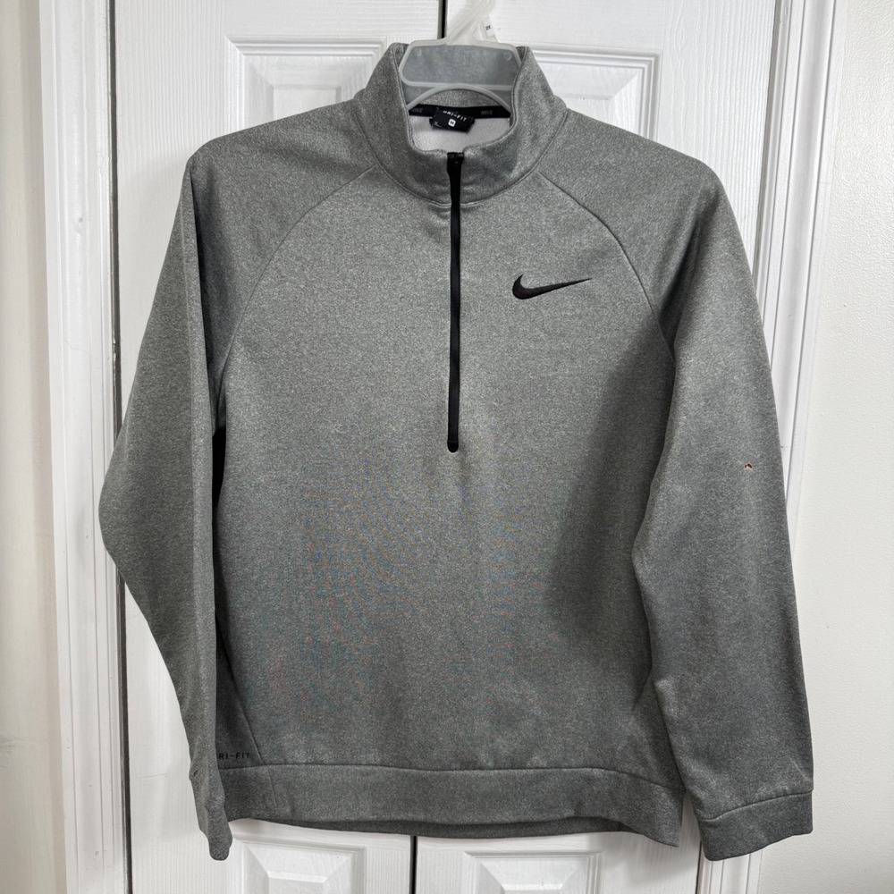 Nike Dri-FIT 1/4 Zip Pullover Size M Grey Athleisure Sporty Mock Neck Top read
